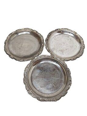 Set Of 3 Vintage Silverplate Coasters Ornate